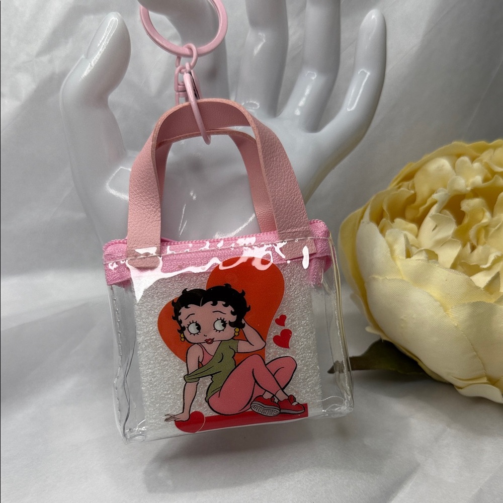Betty Boop Pink Clear Mini Tote Keychain with Heart Graphic